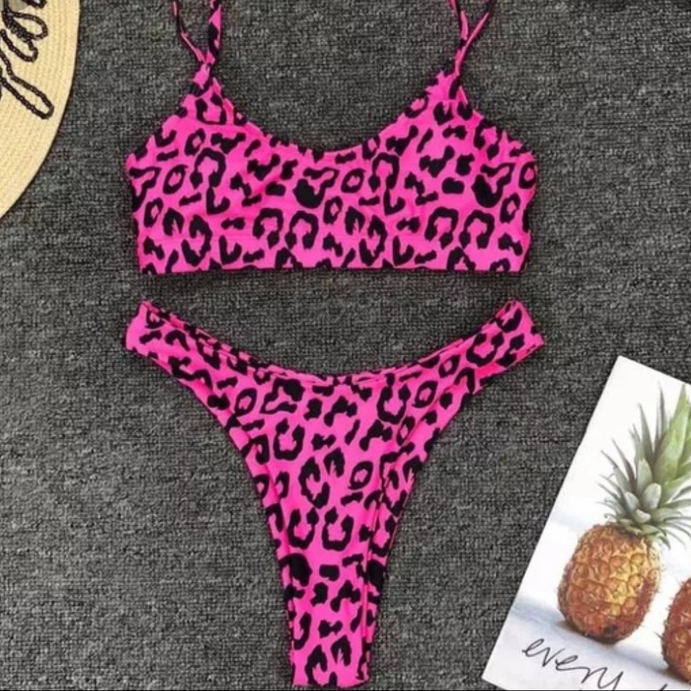 pink and black cheetah print bikini size small